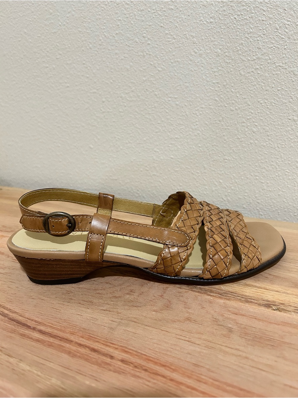 David Tate | Bellisima Leather Woven Slingback Sandal | Tan | Size 7.5